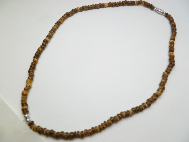 18" Light Brown Coco Bead Necklace w/ Metal Ball