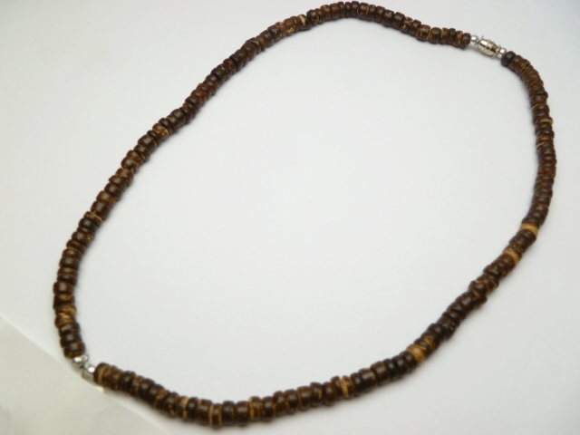 18" Dark Brown Coco Bead Necklace w/ Metal Ball