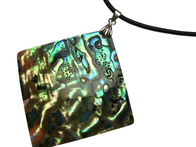 40mm Square Abalone Shell 18" 2mm Leather Cord Necklace