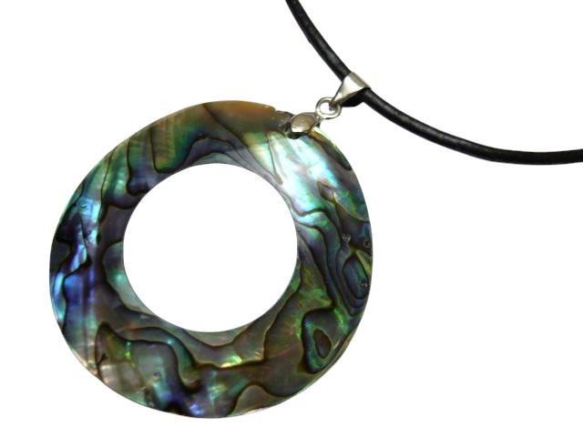 40mm Dount Abalone Shell 18" 2mm Leather Cord Necklace