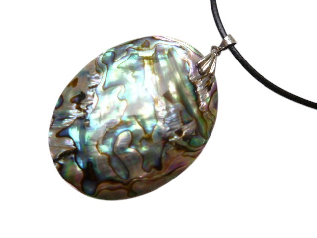 40mm Oval Abalone Shell 18" 2mm Leather Cord Necklace