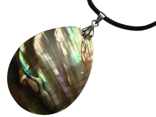 40mm Tear Drop Abalone Shell 18" 2mm Leather Cord Necklace