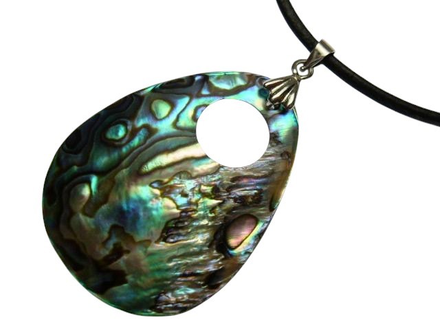 40mm Tear Drop w/ Hole Abalone Shell 18" 2mm Leather Cord Neckla