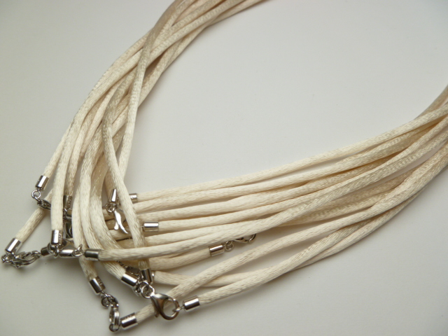 16"- 2mm Cream American Satin Necklace w/ 925 Silver