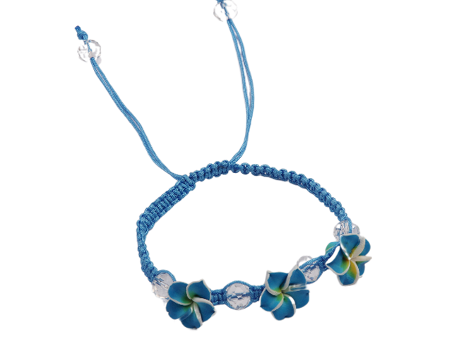 Blue & White Fimo Flower Adjustable Cord Bracelet / Anklet