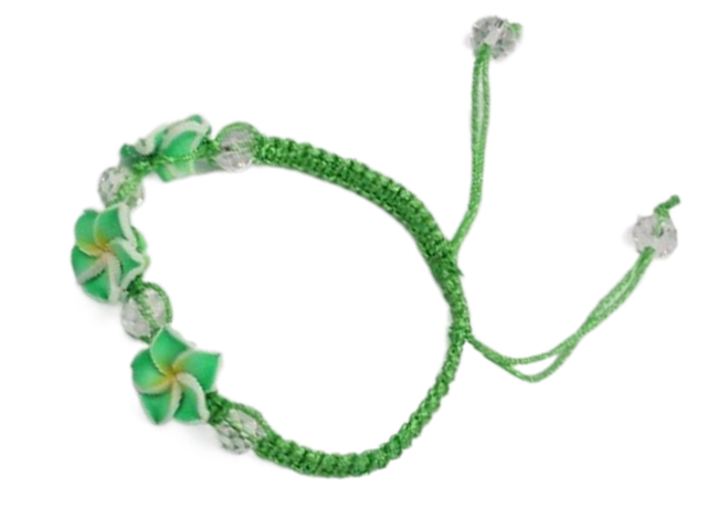 Green & Yellow Fimo Flower Adjustable Cord Bracelet / Anklet