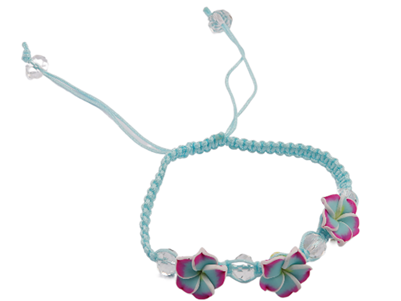 Blue & Purple Fimo Flower Adjustable Cord Bracelet / Anklet