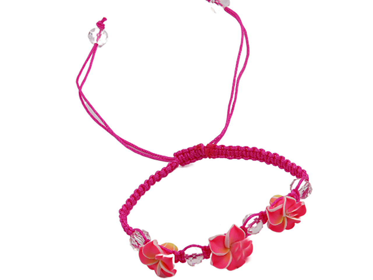 Hot Pink Fimo Flower Adjustable Cord Bracelet / Anklet