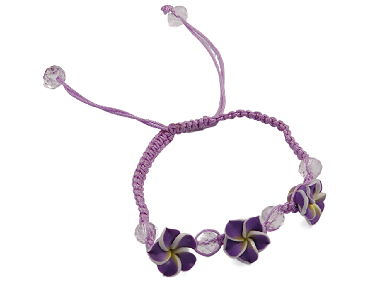 Dark Purple Fimo Flower Adjustable Cord Bracelet / Anklet