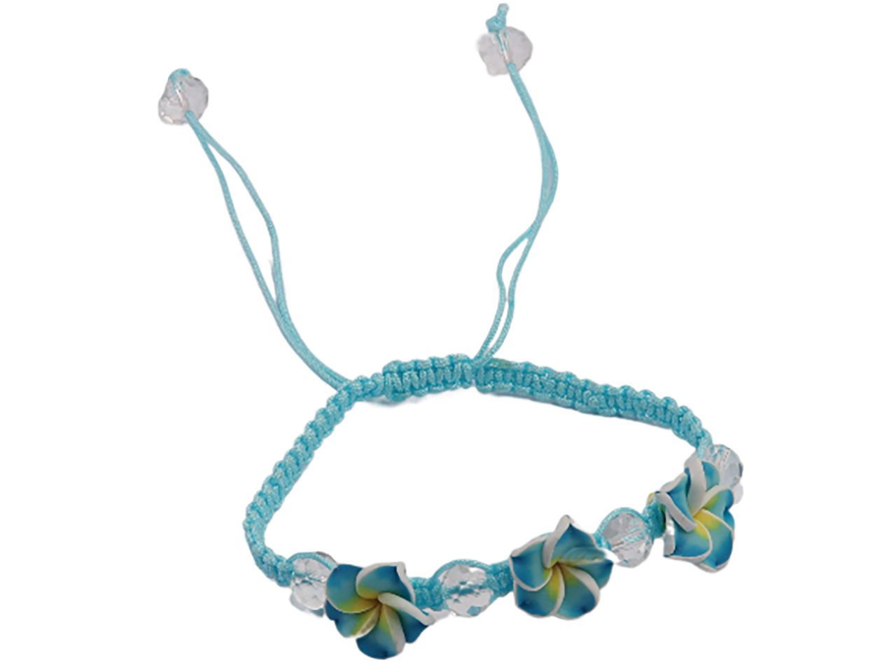 Blue Fimo Flower Adjustable Cord Bracelet / Anklet