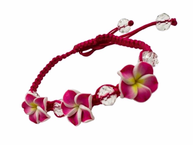 Purple Pink Fimo Flower Adjustable Cord Bracelet / Anklet