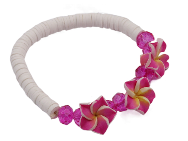 Purple Pink Fimo Flower Adjustable Cord Bracelet / Anklet