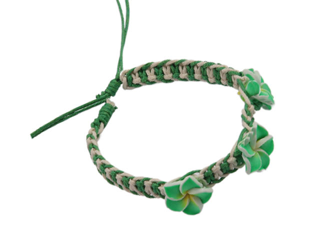 Green & Yellow Fimo Flower Adjustable Cord Bracelet / Anklet - Click Image to Close