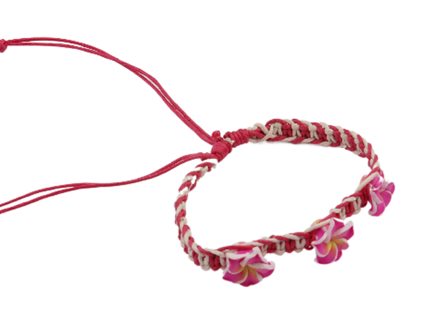 Purple Pink Fimo Flower Adjustable Cord Bracelet / Anklet - Click Image to Close