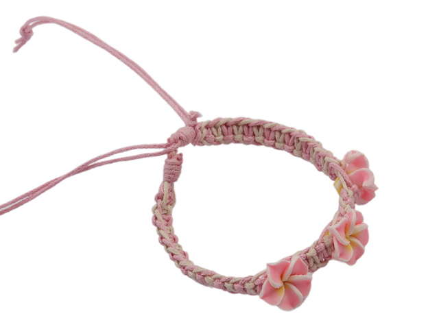 Pink & Yellow Fimo Flower Adjustable Cord Bracelet / Anklet - Click Image to Close