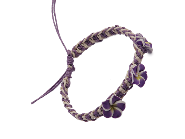 Dark Purple Fimo Flower Adjustable Cord Bracelet / Anklet