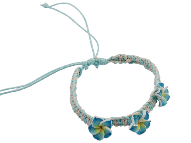 Blue Fimo Flower Adjustable Cord Bracelet / Anklet