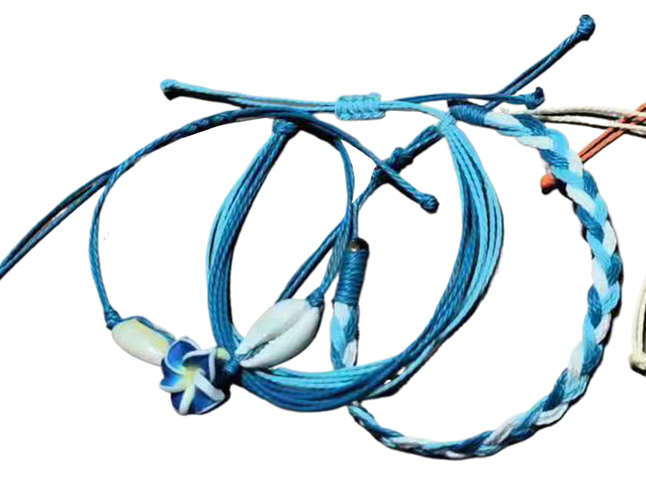 Blue & White Fimo Flower w/ Shell Multi Bracelet Set - Click Image to Close