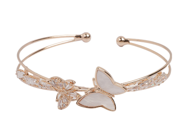 Gold Tone CZ & MOP Look Butterfly Bracelet Cuff