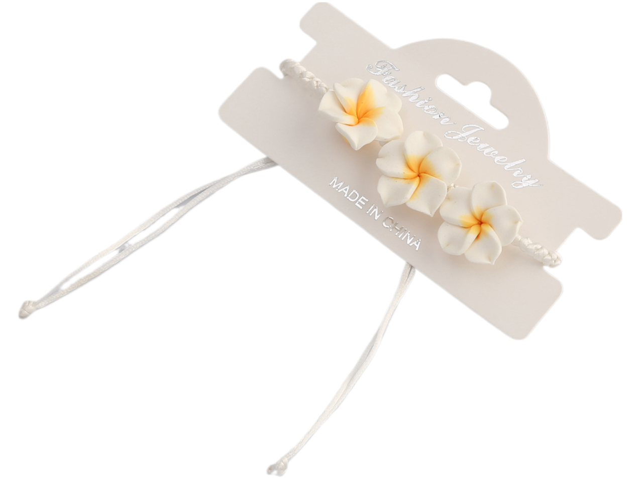 Yellow & White Fimo Flower on Satin / Silk Cord Bracelet, MOQ-12