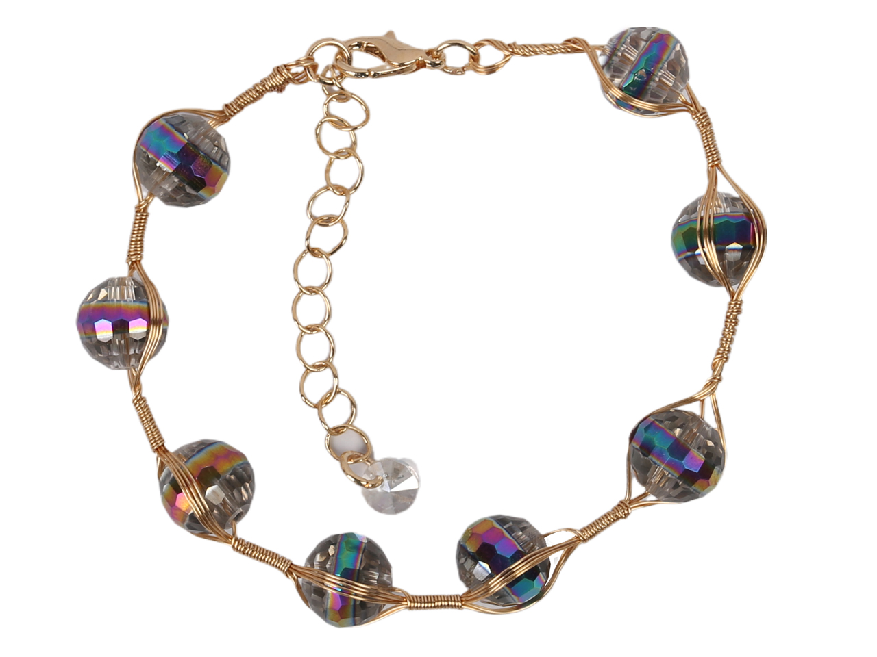 Glass Beads on Metal Wire Bracelet, MOQ-6/pk - Click Image to Close