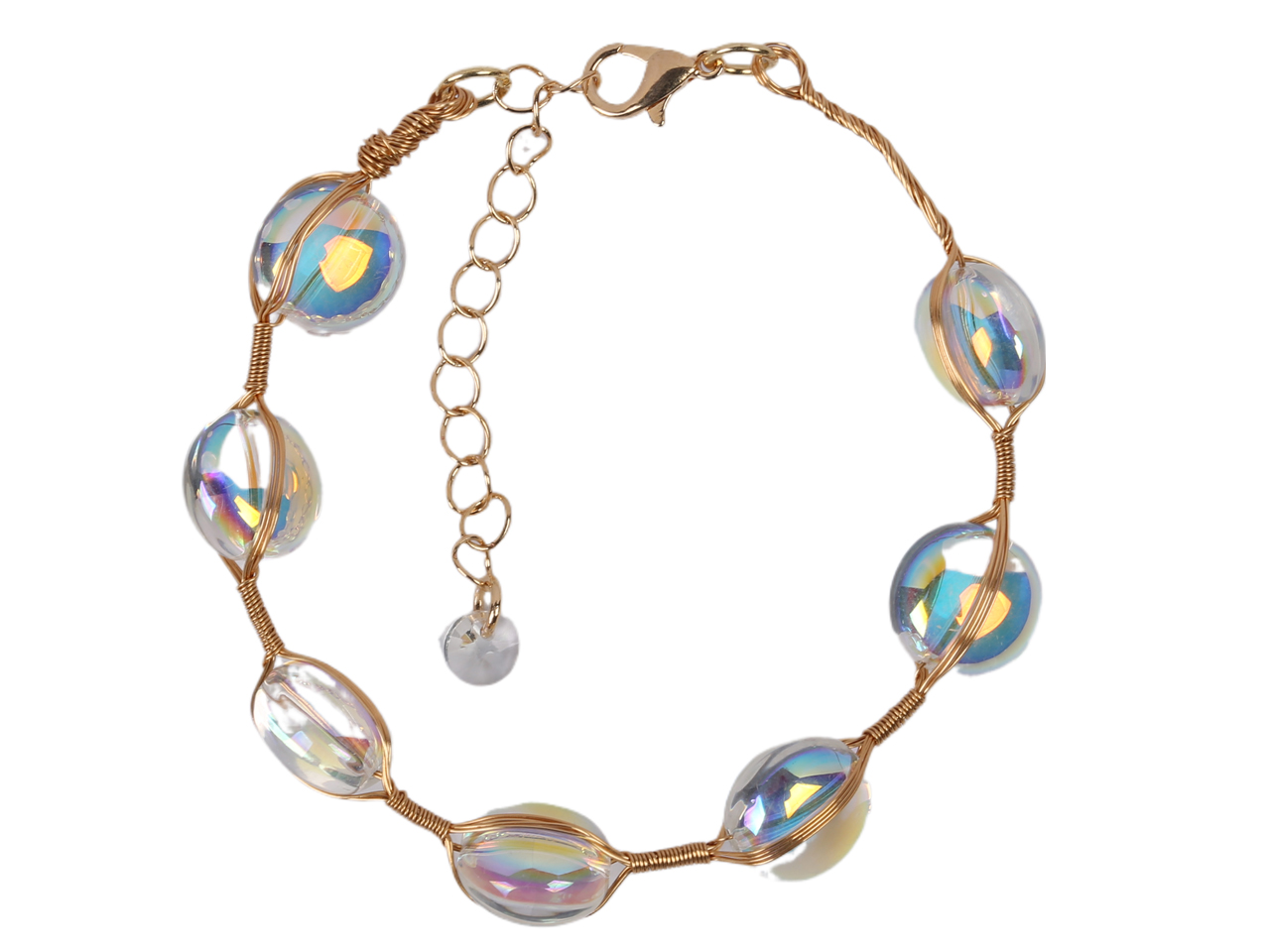 Glass Beads on Metal Wire Bracelet, MOQ-6/pk - Click Image to Close