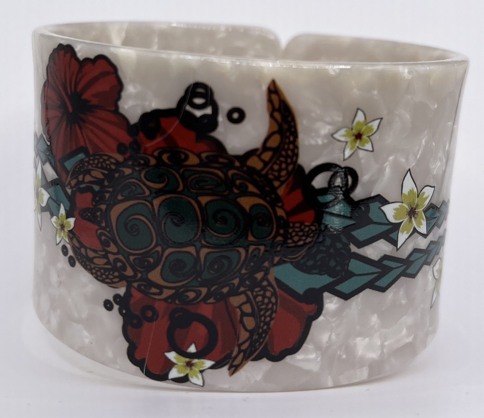 50mm Assorted Color Floral Faux Shell Bangle Cuff