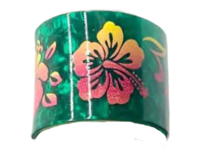 50mm Green Hibiscus Floral Faux Shell Bangle Cuff