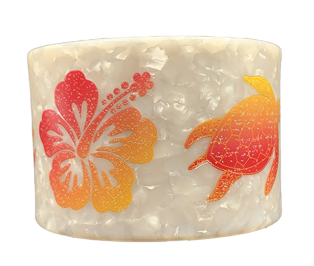 50mm Faux Shell White Bangle Cuff w/ Hibiscus & Turtle Print