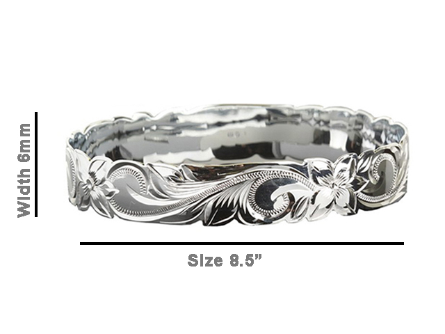 Size 8.5 -6mm Hawaiian Floral Silver Filled Copper Bangle