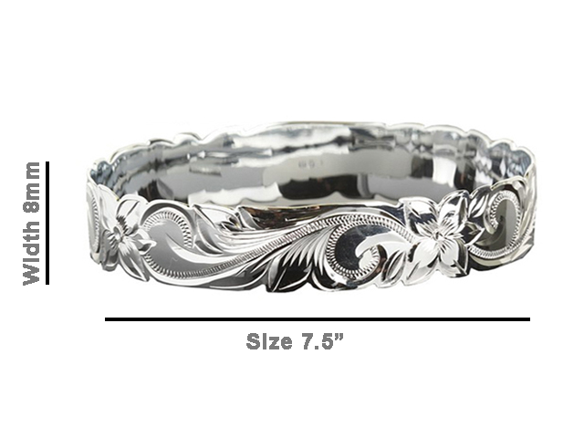 Size 7.5 -8mm Hawaiian Floral Silver Filled Copper Bangle