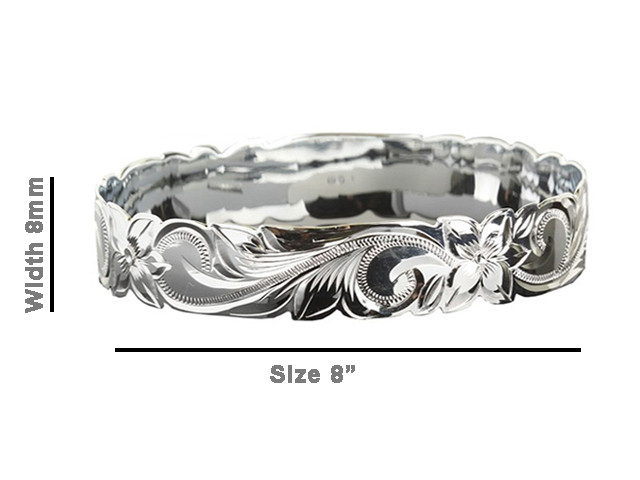 Size 8 -8mm Hawaiian Floral Silver Filled Copper Bangle