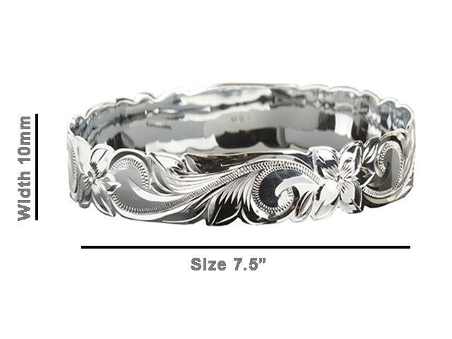 Size 7.5 -10mm Hawaiian Floral Silver Filled Copper Bangle