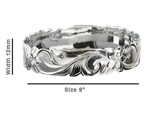 Size 8 -12mm Hawaiian Floral Silver Filled Copper Bangle