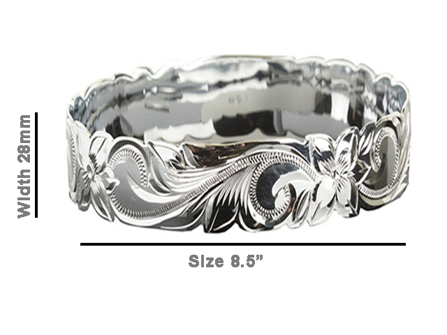 Size 8.5 -28mm Hawaiian Floral Silver Filled Copper Bangle