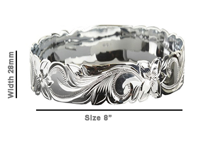 Size 8 -28mm Hawaiian Floral Silver Filled Copper Bangle