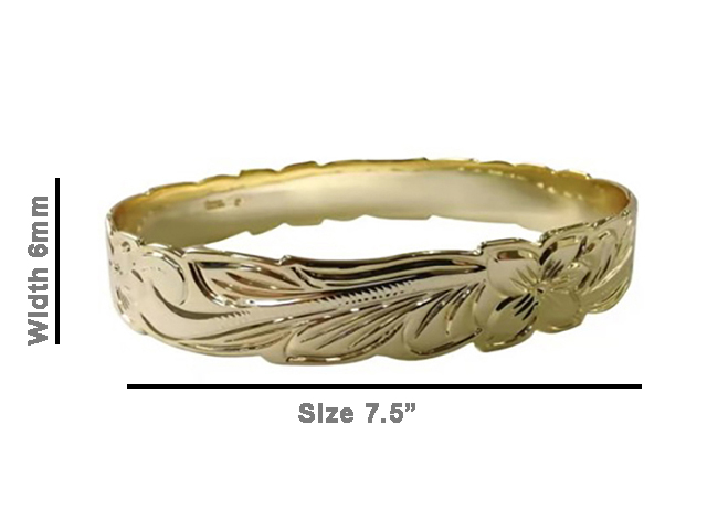 Size 7.5 -6mm Hawaiian Floral 18K Gold Filled Copper Bangle