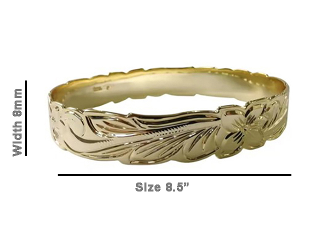 Size 8.5 -8mm Hawaiian Floral 18K Gold Filled Copper Bangle