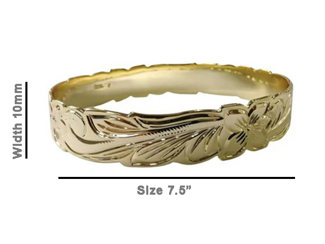 Size 7.5 -10mm Hawaiian Floral 18K Gold Filled Copper Bangle