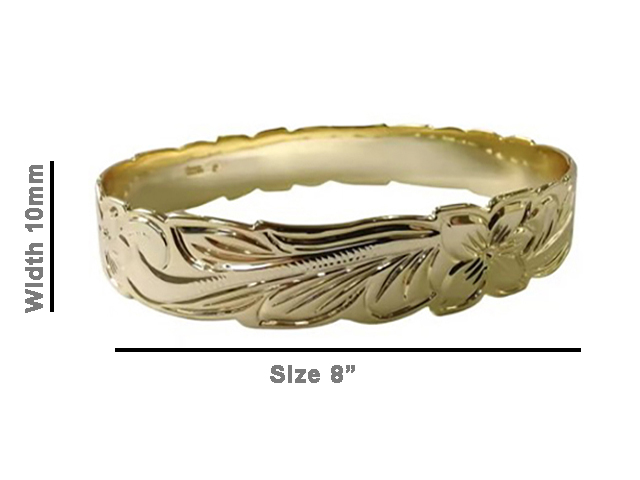 Size 8 -10mm Hawaiian Floral 18K Gold Filled Copper Bangle