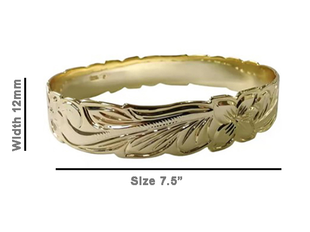 Size 7.5 -12mm Hawaiian Floral 18K Gold Filled Copper Bangle