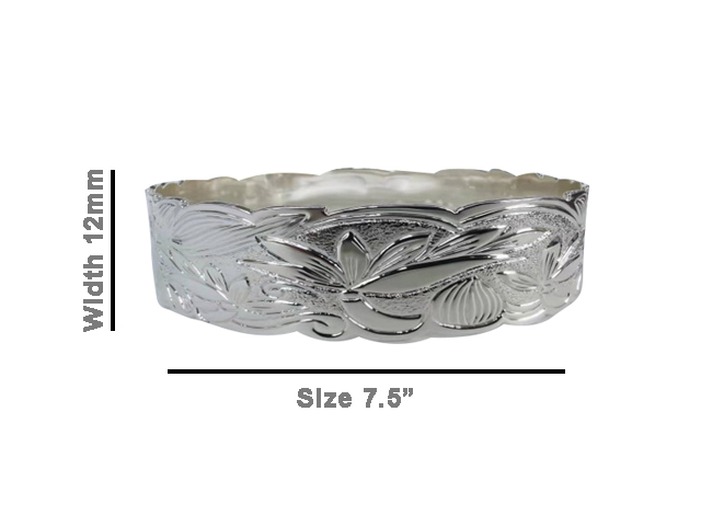 Size 7.5 -12mm Hawaiian Floral Silver Filled Copper Bangle