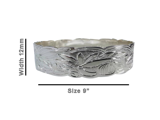 Size 9 -12mm Hawaiian Floral Silver Filled Copper Bangle