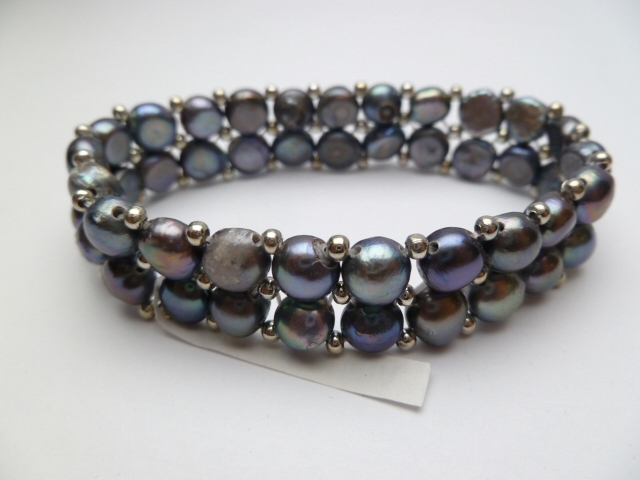 Black Double Strand Fresh Water Pearl Elastic Bracelet