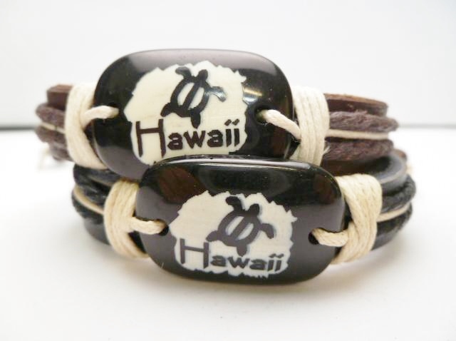 "Hawaii" Turtle Genuine Leather ID Bracelet - Click Image to Close