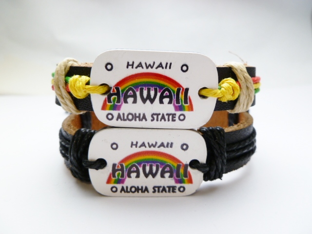 "Hawaii" License Plate Genuine Leather ID Bracelet