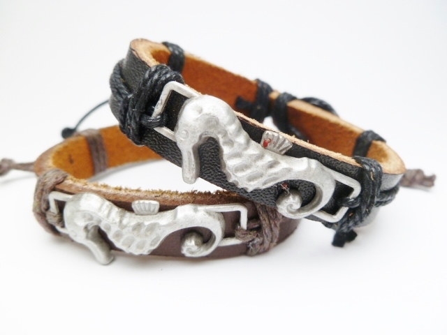 Seahorse Genuine Leather ID Bracelet - Click Image to Close