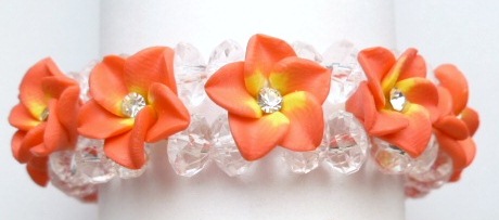 16mm Red & Yellow Fimo Plumeria Flower w/ C.Z Bracelet - Click Image to Close