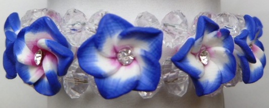 16mm Dark Blue White & Purple Fimo Plumeria Flower w/C.Z - Click Image to Close