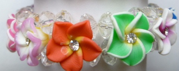 16mm Rainbow Color Fimo Plumeria Flower w/ C.Z Bracelet